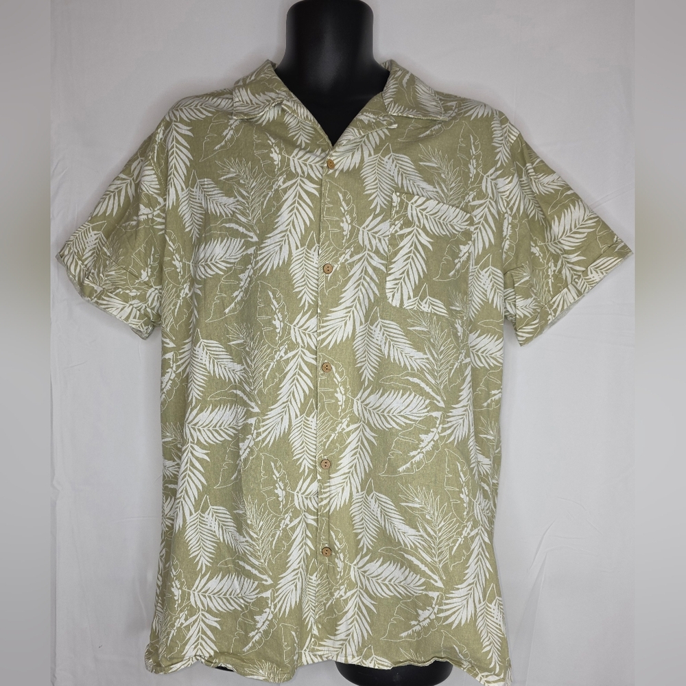 Coofandy Hawaiian Floral Button Down Shirt Tropical Green Size Large NWT L-3071